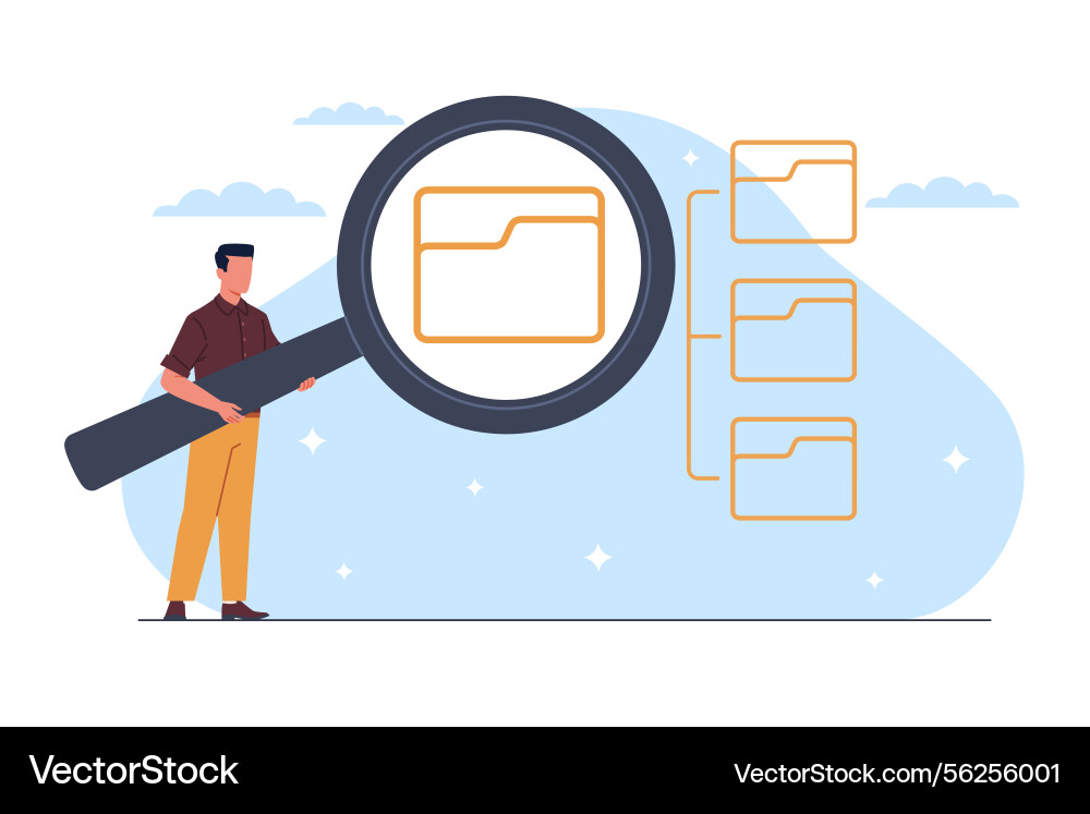Searching information in database man hold Searching information in database man hold vector image