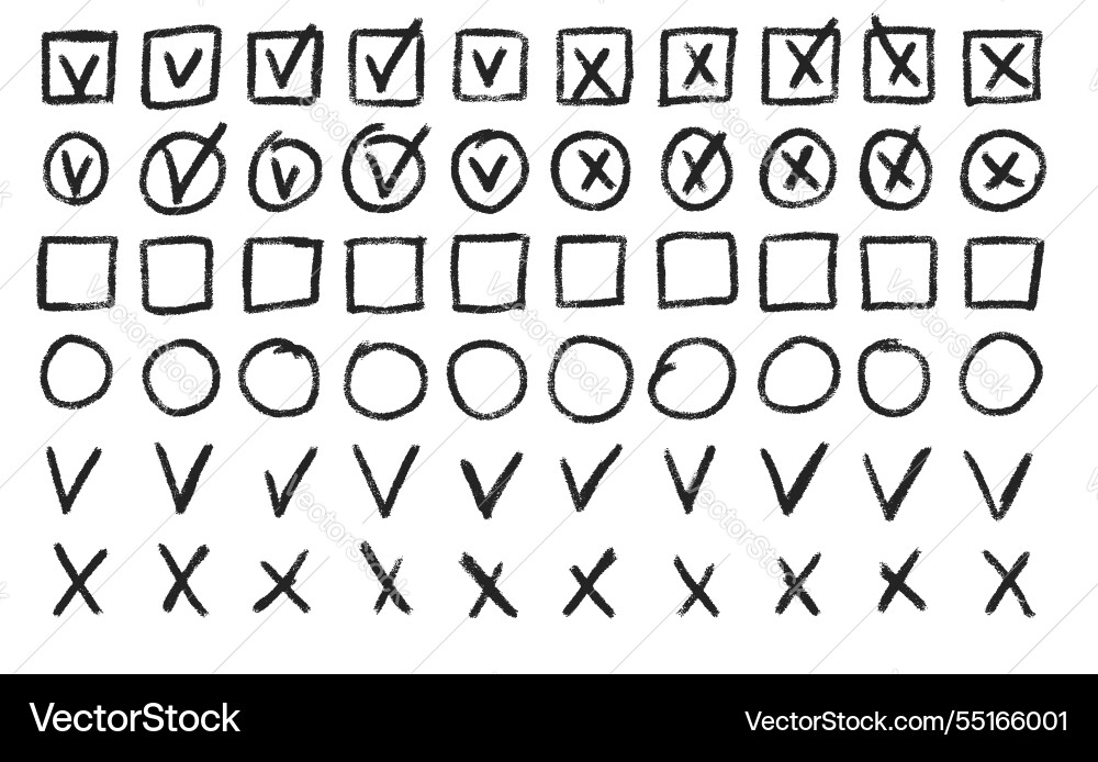 Set of checkboxes tick and check marks pack cross Set of checkboxes tick and check marks pack cross vector image