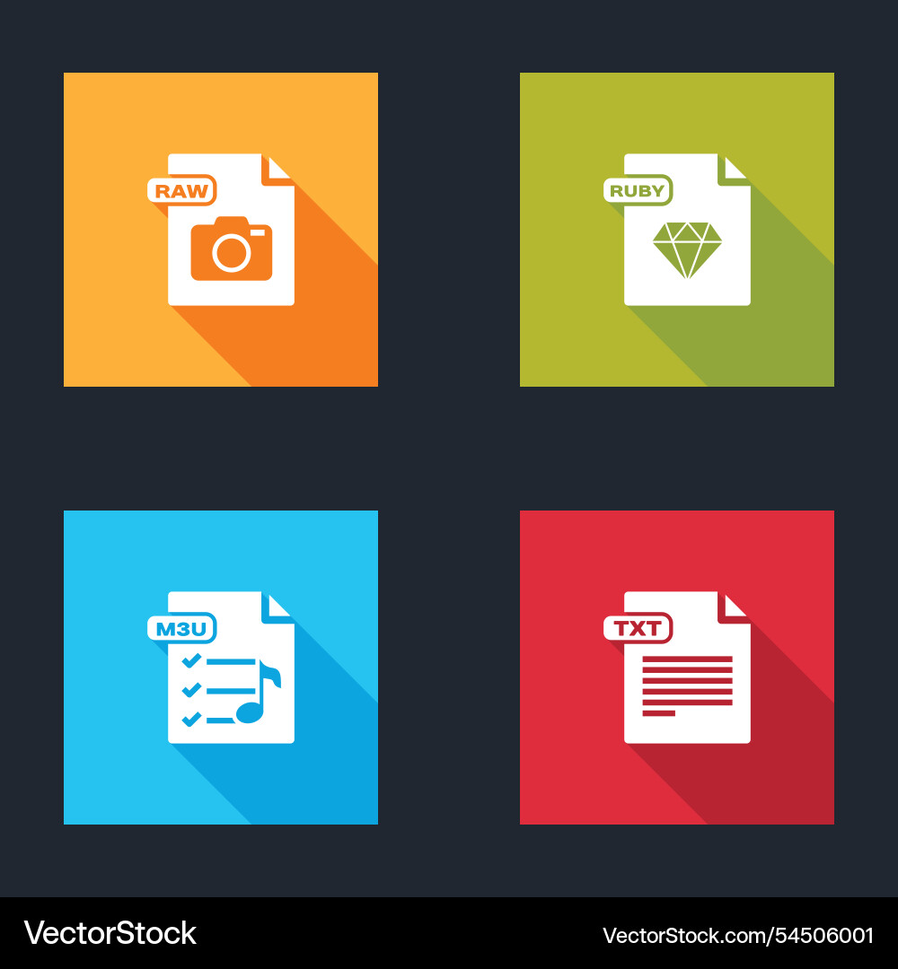 Set raw file document ruby m3u and txt icon Set raw file document ruby m3u and txt icon vector image