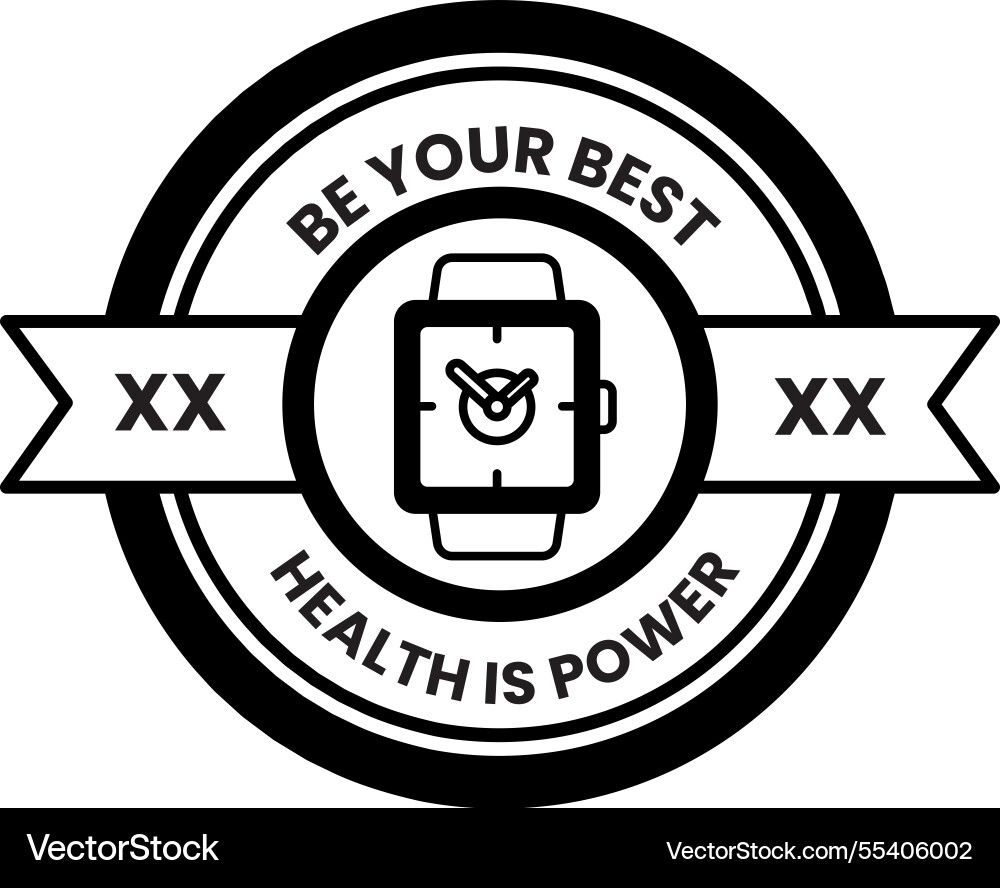 Circular badge with a watch on it in the style Vector Image