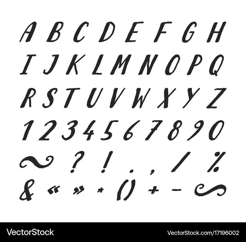 Handwritten font with punctuation marks vector image