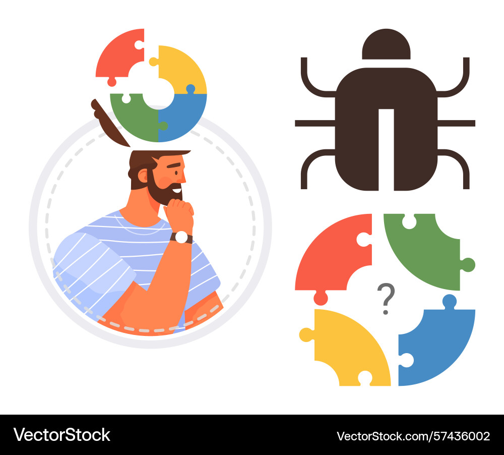 Man contemplating puzzle solution with focus Man contemplating puzzle solution with focus vector image