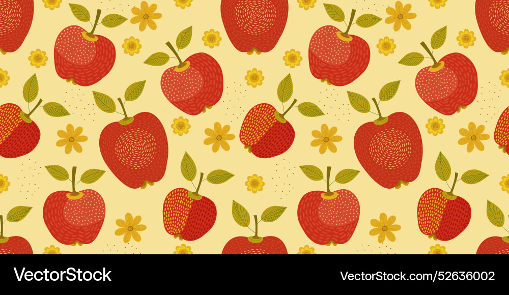 Seamless pattern with red apples and hand Seamless pattern with red apples and hand vector image