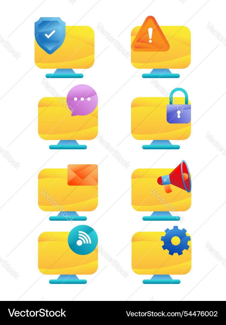 Set of computer with sign cyber network Set of computer with sign cyber network vector image
