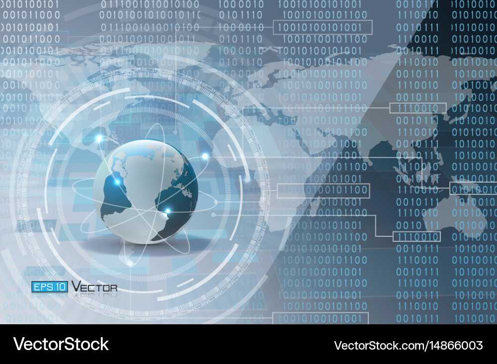 Binary code and world map globe Royalty Free Vector Image