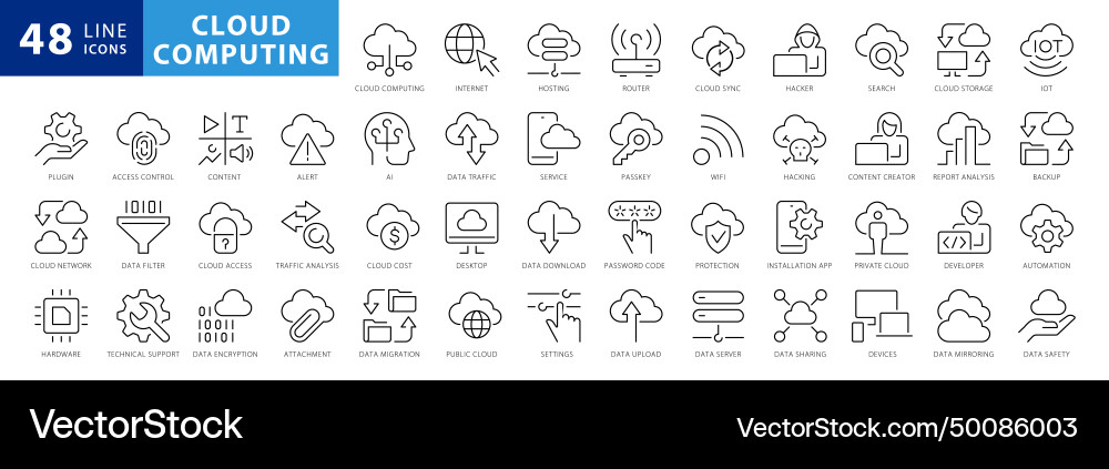 Cloud Computing Line Icons - Thin Style vector image