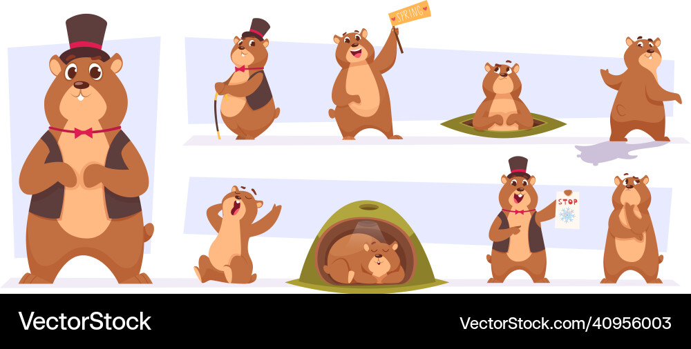 Cute Groundhogs in Cartoon Style Vector Image