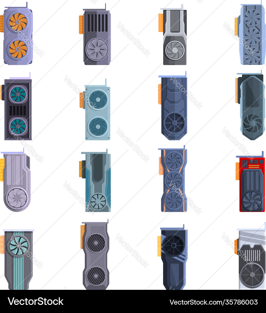 GPU Icon Set - Modern Computer Components vector image