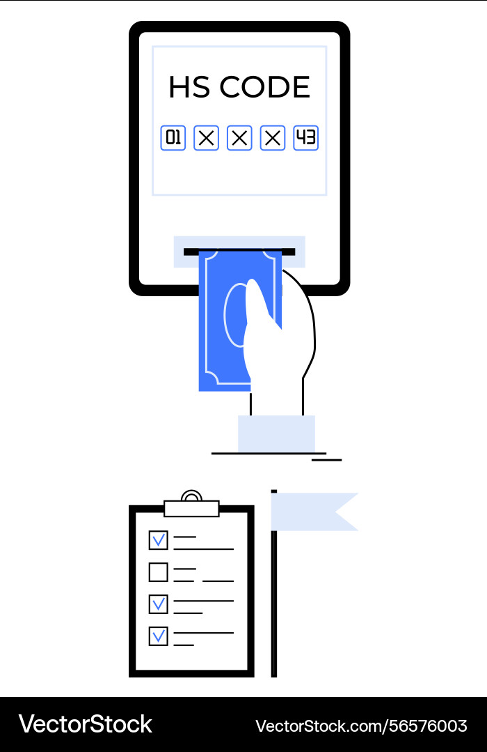 Hand entering currency into machine with hs code Hand entering currency into machine with hs code vector image