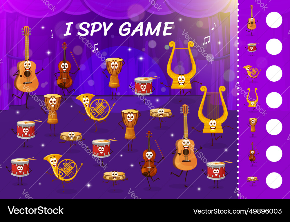 I spy game with musical instruments characters I spy game with musical instruments characters vector image