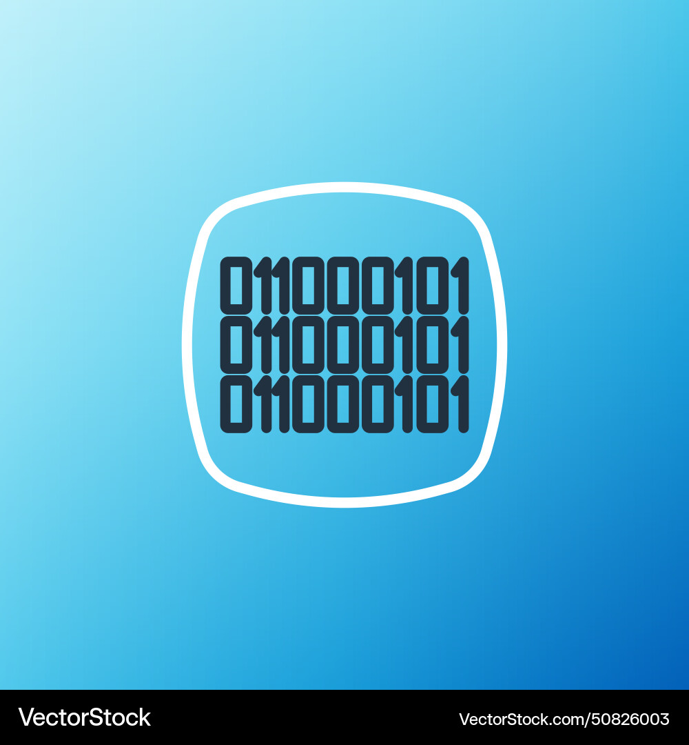 Line binary code icon isolated on blue background Line binary code icon isolated on blue background Vector Image