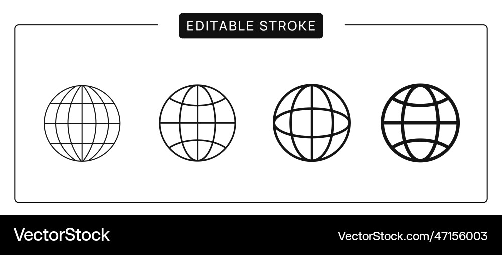 Set of globe linear icons editable stroke vector image