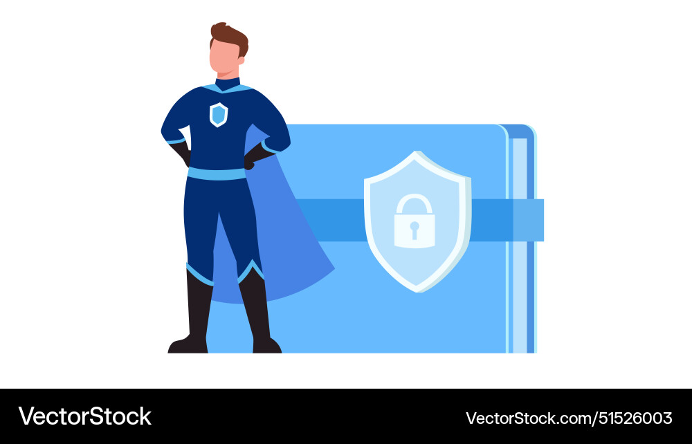 Standing security hero with lock shield on file Standing security hero with lock shield on file Vector Image