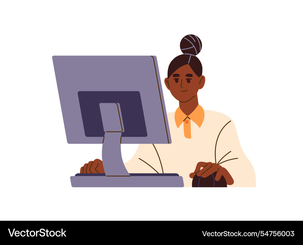 Student learning studies online with computer Student learning studies online with computer vector image