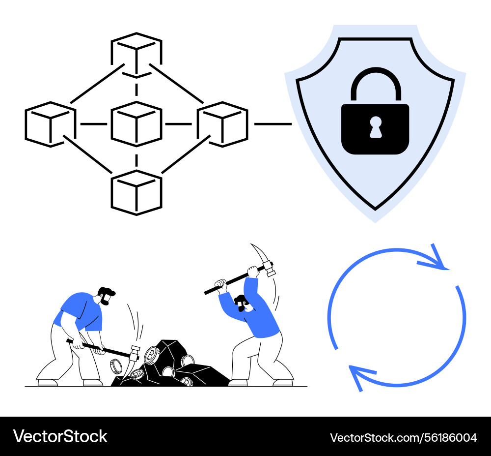Blockchain network with mining process Blockchain network with mining process vector image