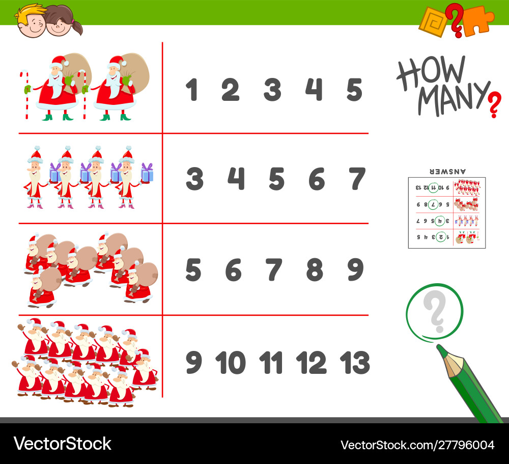 Counting task with santa claus characters Counting task with santa claus characters vector image