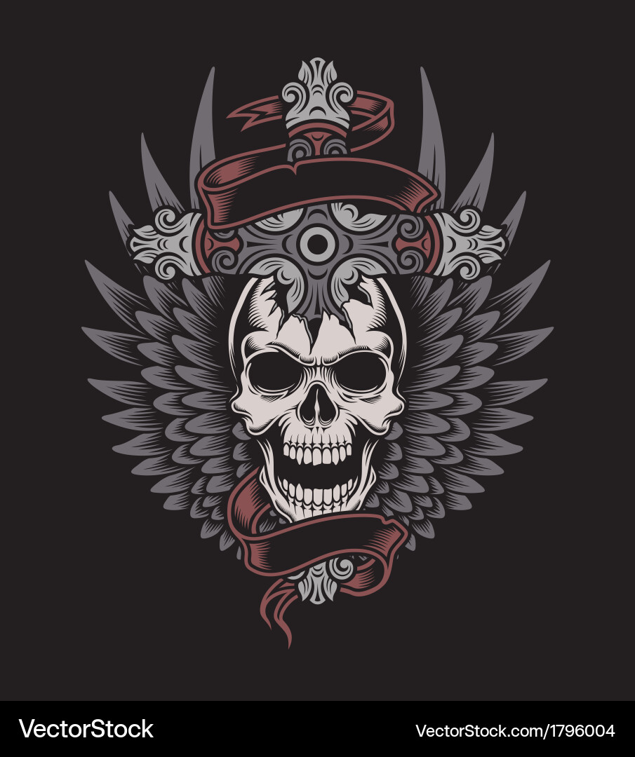 Dark Winged Skull vector image