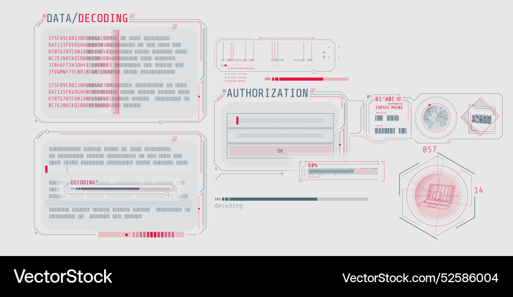 Data decoding program screen with authorization Data decoding program screen with authorization vector image