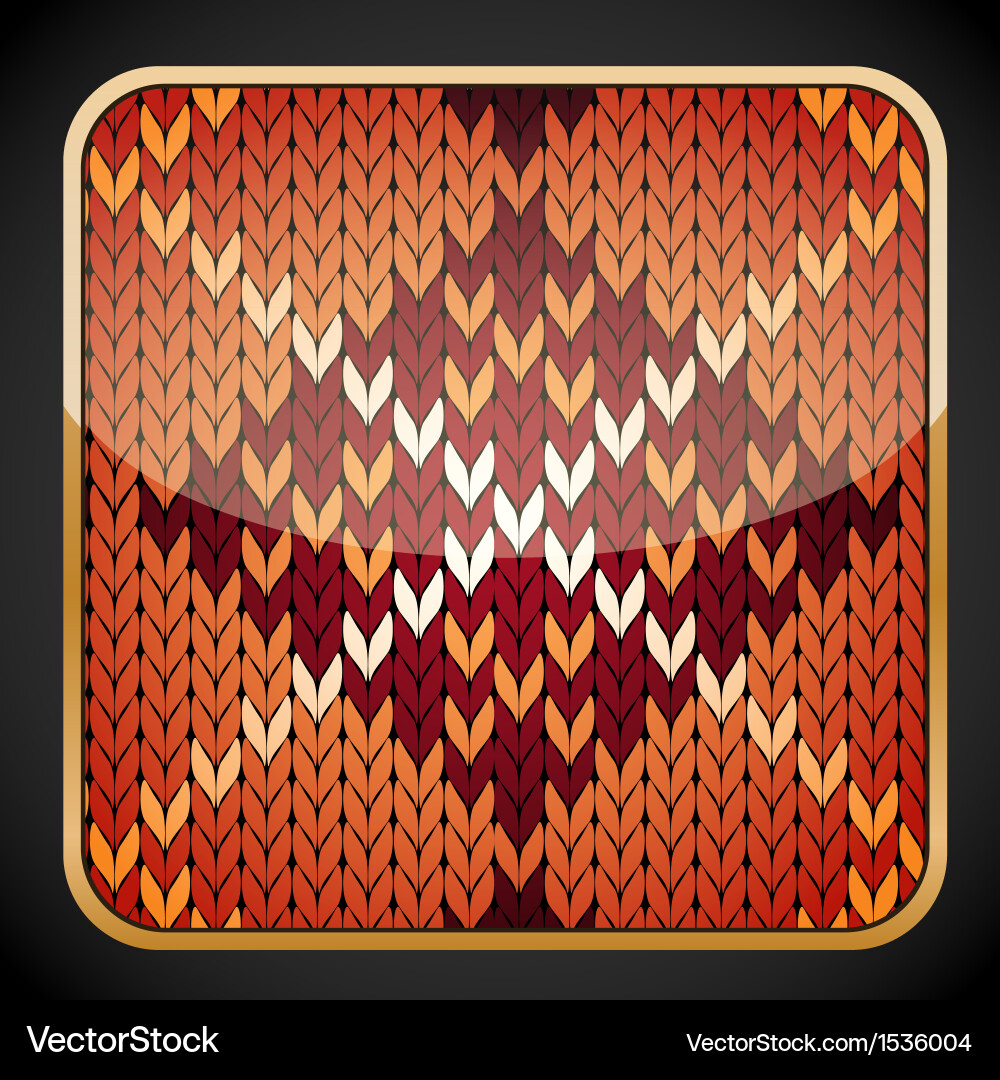 Glossy square icon with knitting pattern vector image