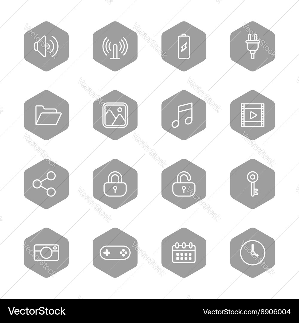 Line Icon Set - Hexagon Style Vector Image