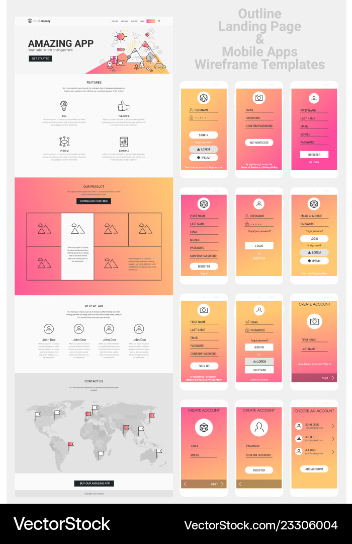 One page website and mobile apps wireframe kit One page website and mobile apps wireframe kit vector image