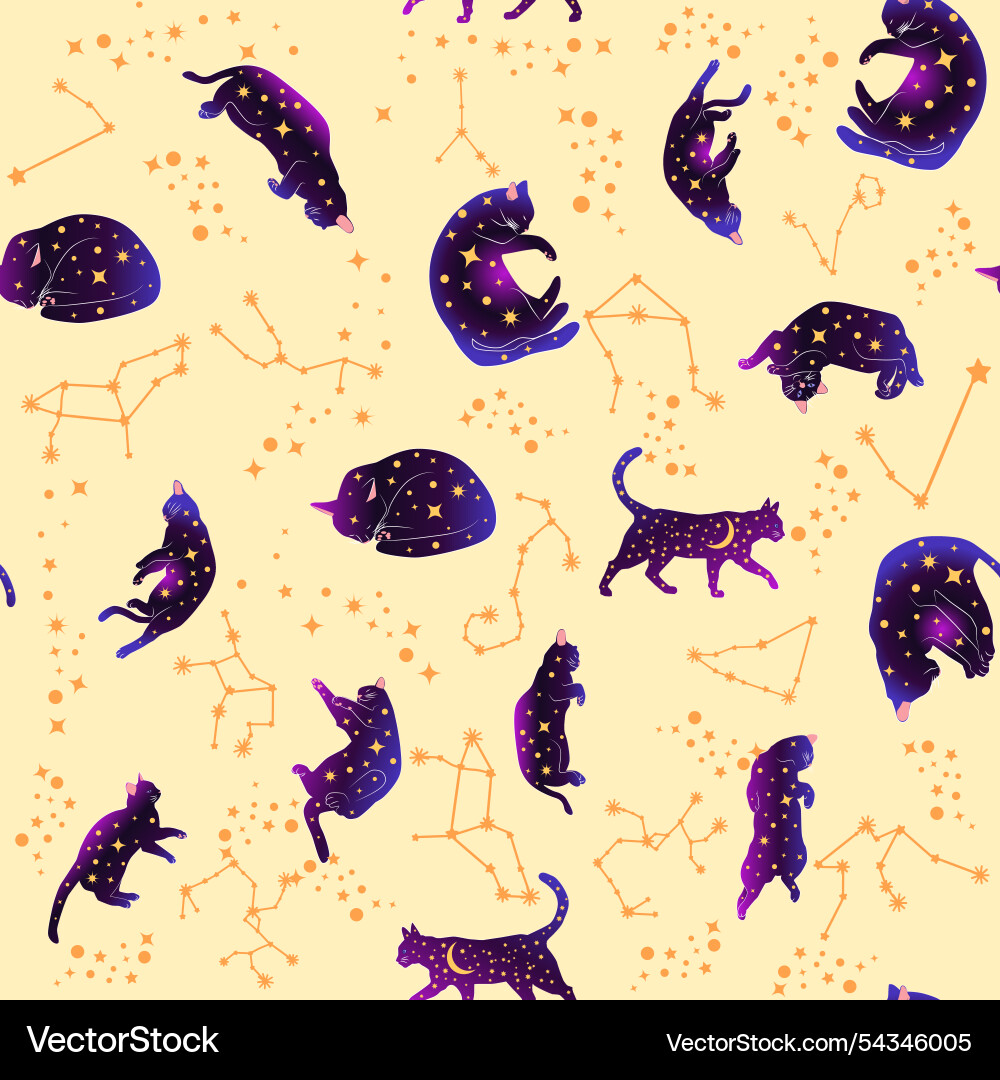 Mystical seamless pattern of cats in boho style Mystical seamless pattern of cats in boho style vector image