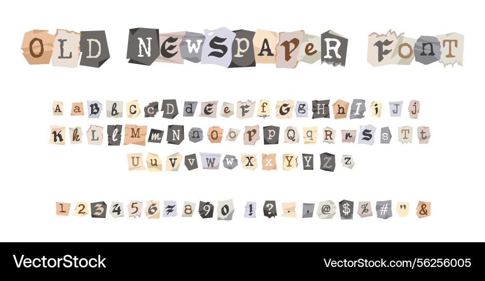 Newspaper ransom fonts trendy letters and numbers Newspaper ransom fonts trendy letters and numbers vector image