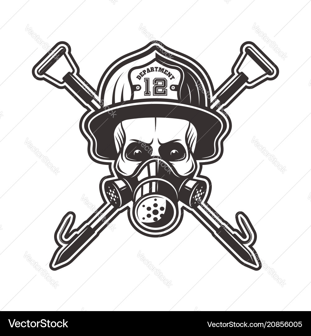 Skull with Firefighter Mask & Helmet Vector Image