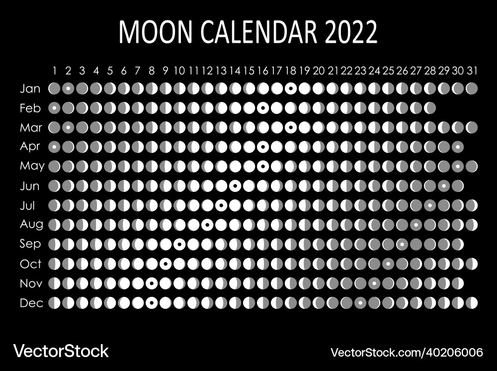 2022 moon calendar astrological design 2022 moon calendar astrological design vector image