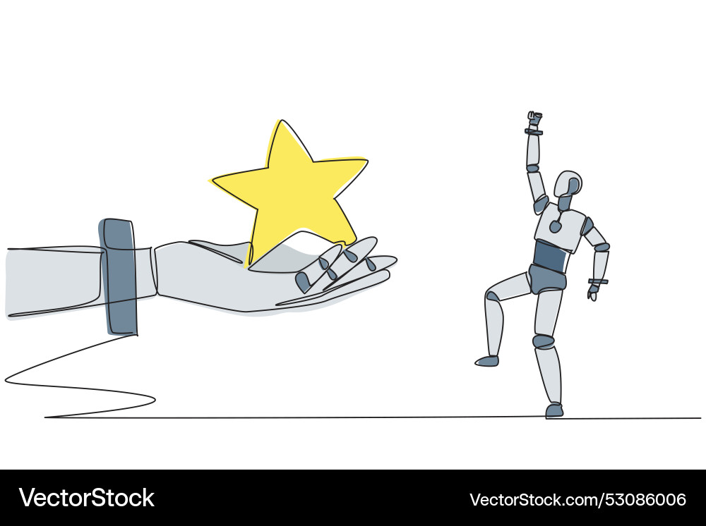 Continuous one line drawing a robot was happy vector image