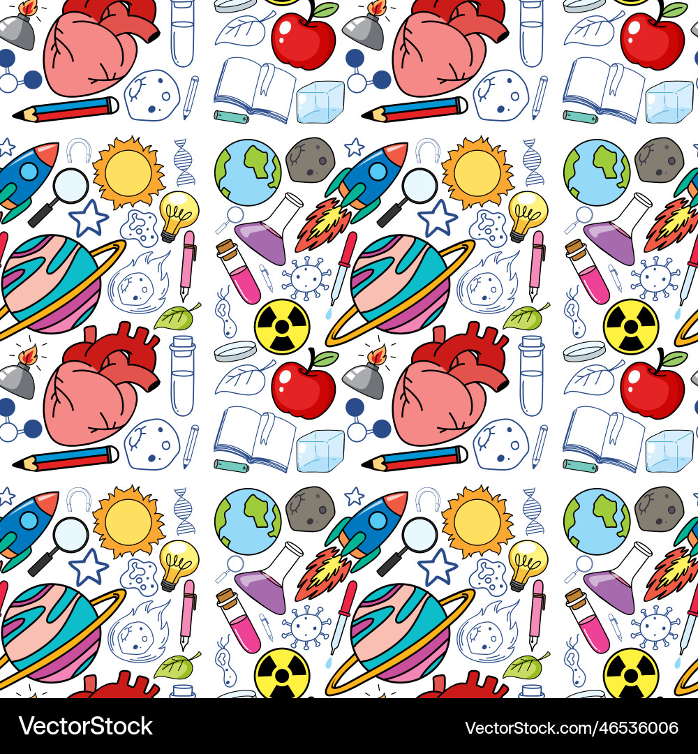 Science objects and icons seamless pattern vector image