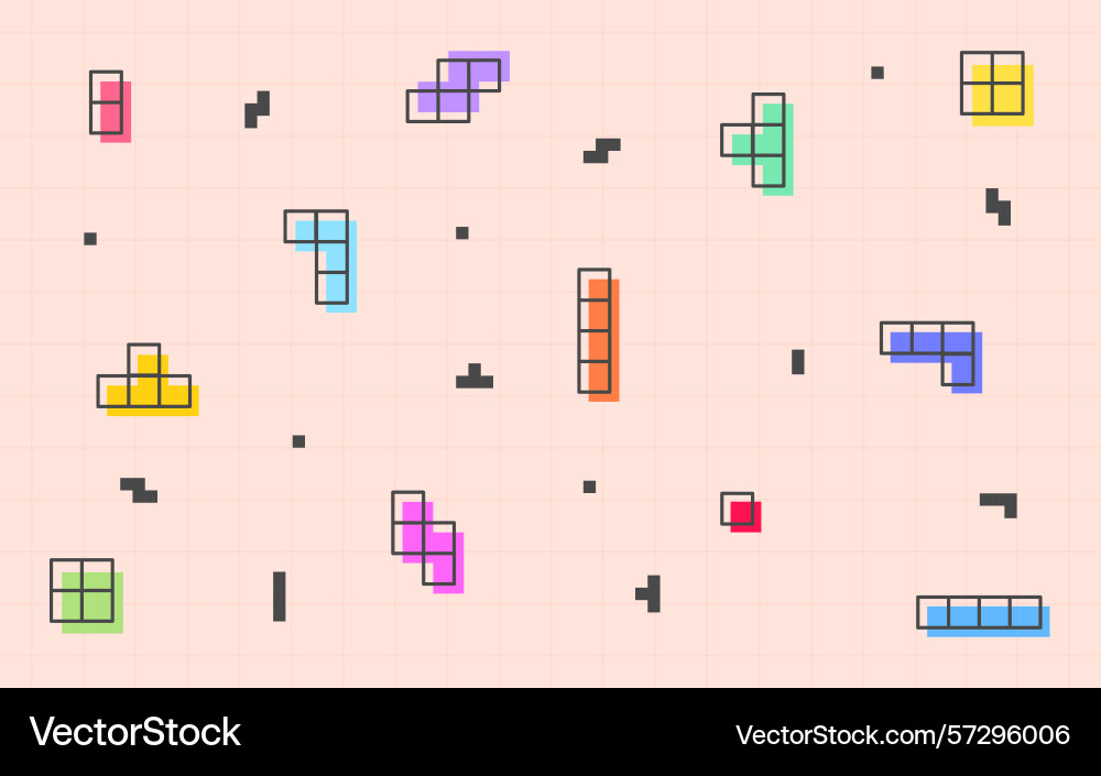 Seamless tetris block pattern minimal retro pixel vector image