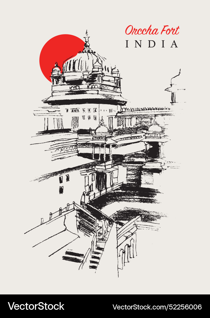Zeichnungsskizze der Orchha Fort in madhya Zeichnungsskizze der Orchha Fort in madhya vektorbild