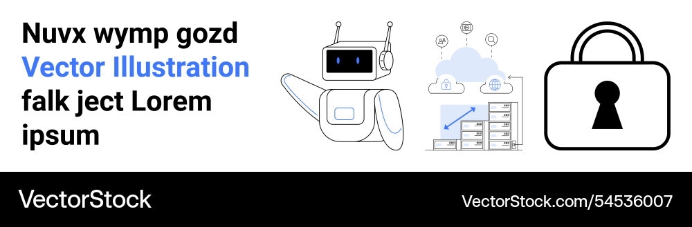 Robot next to data cloud with graphs and padlock Robot next to data cloud with graphs and padlock vector image