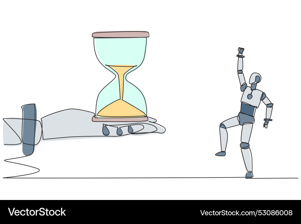 Continuous one line drawing a robot excited Continuous one line drawing a robot excited vector image