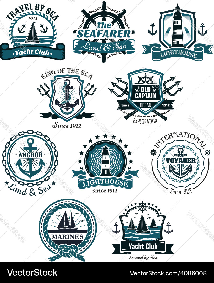 Nautical Emblems & Marine Symbols Vector Image