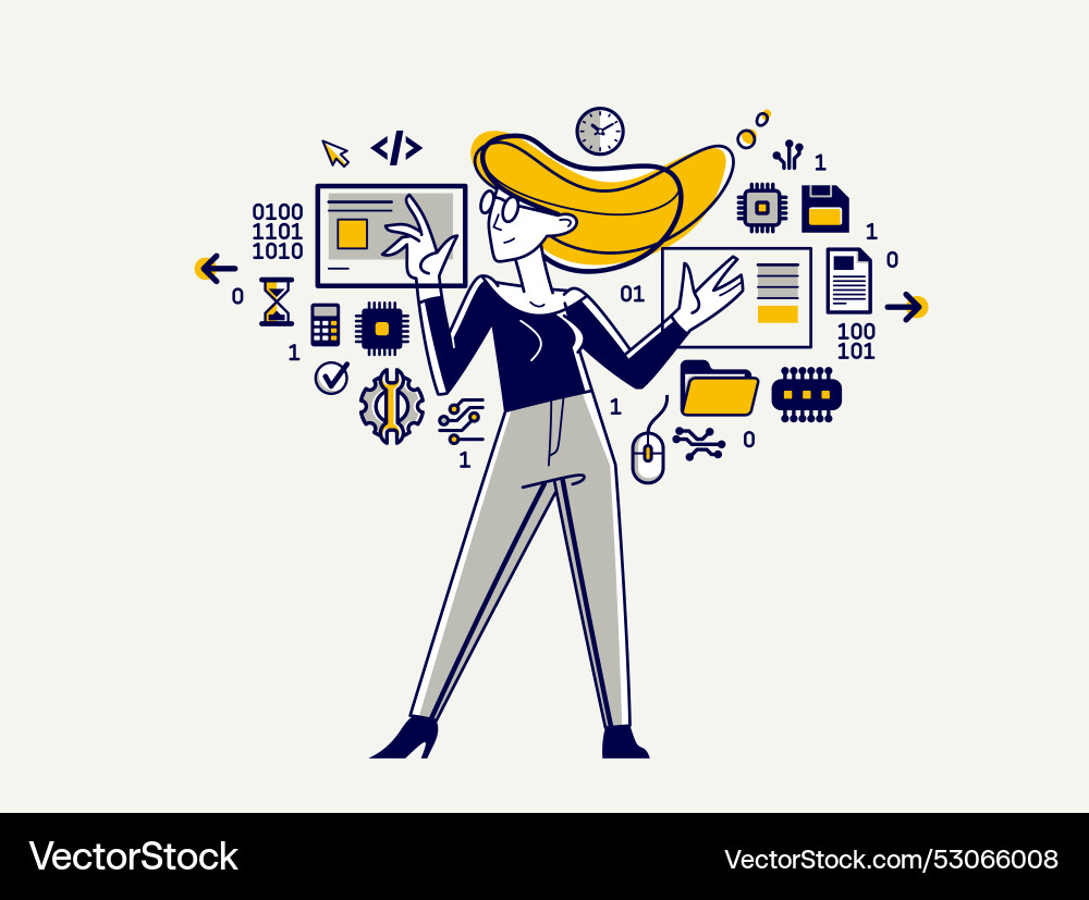 Programmer is coding and repairing some machine Programmer is coding and repairing some machine vector image