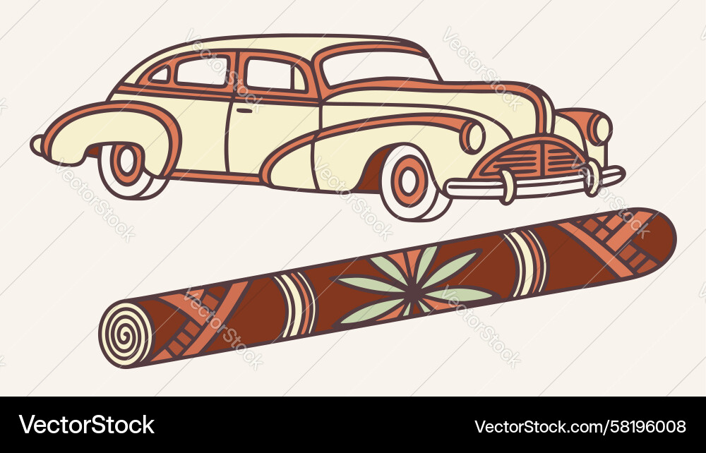 Retro Cars with Scroll Pattern Vector Image
