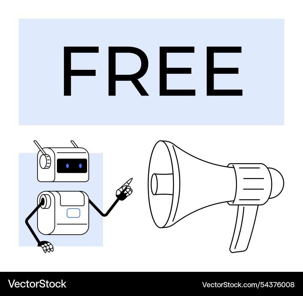 Robot pointing at megaphone with free text Robot pointing at megaphone with free text vector image