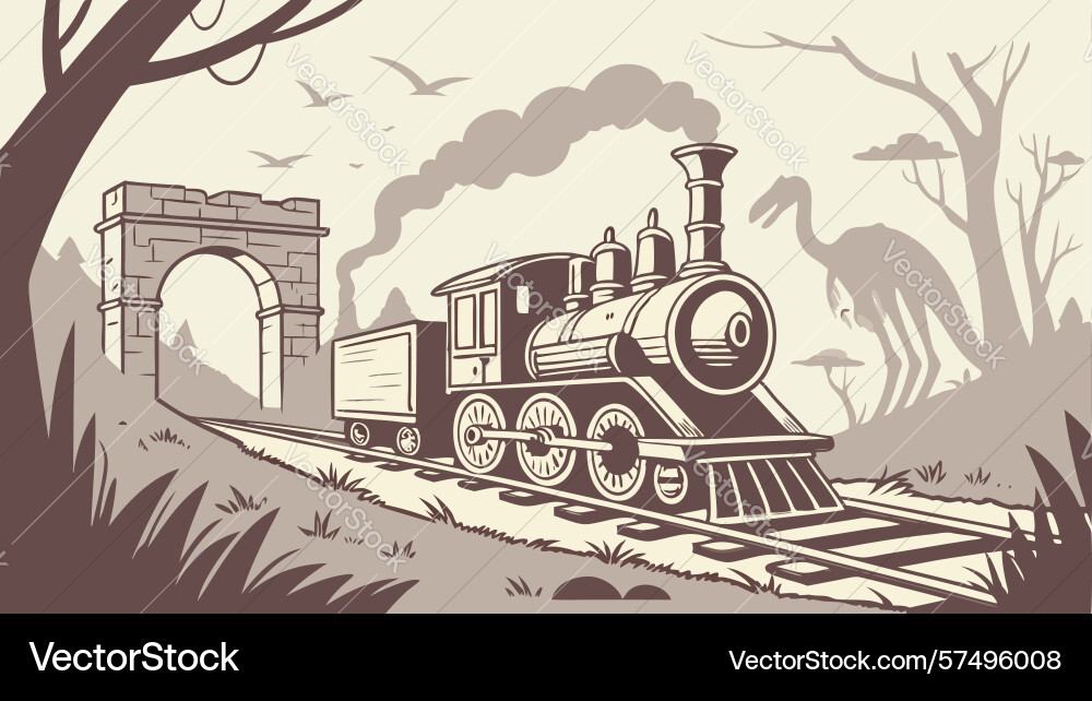 Train under forest archway design generative ai Vector Image