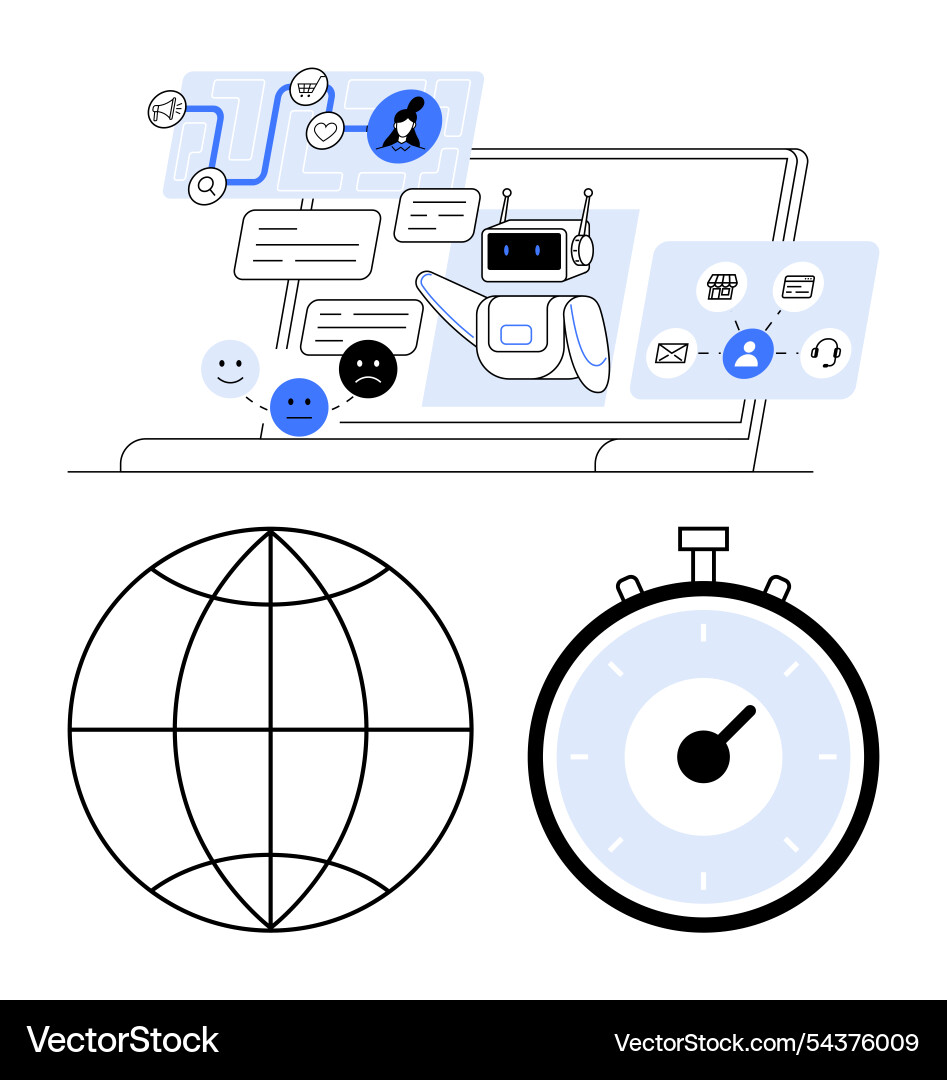 Chatbot conversing on laptop with global Vector Image