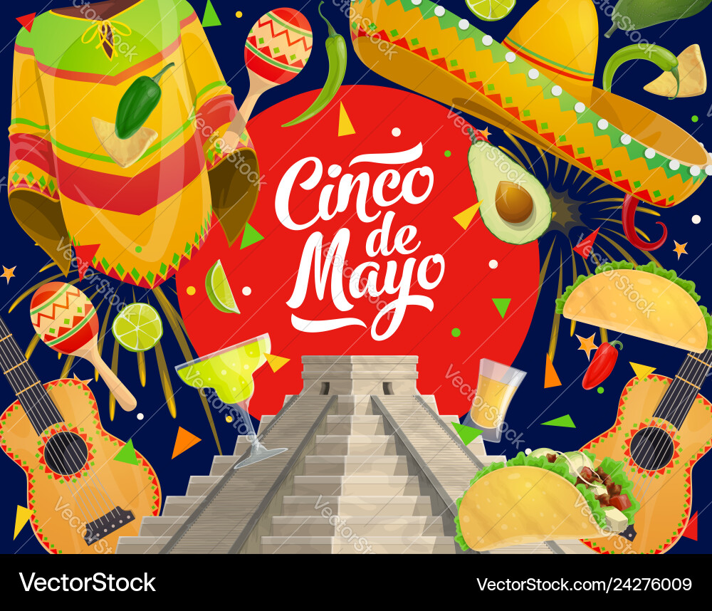 Cinco de mayo fiesta mexican sombrero and avocado Cinco de mayo fiesta mexican sombrero and avocado vector image