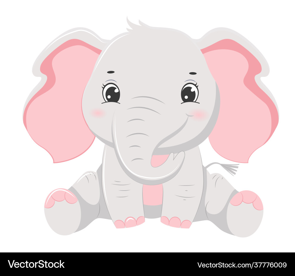 Cute cartoon grey smiling elephant baby children Cute cartoon grey smiling elephant baby children vector image