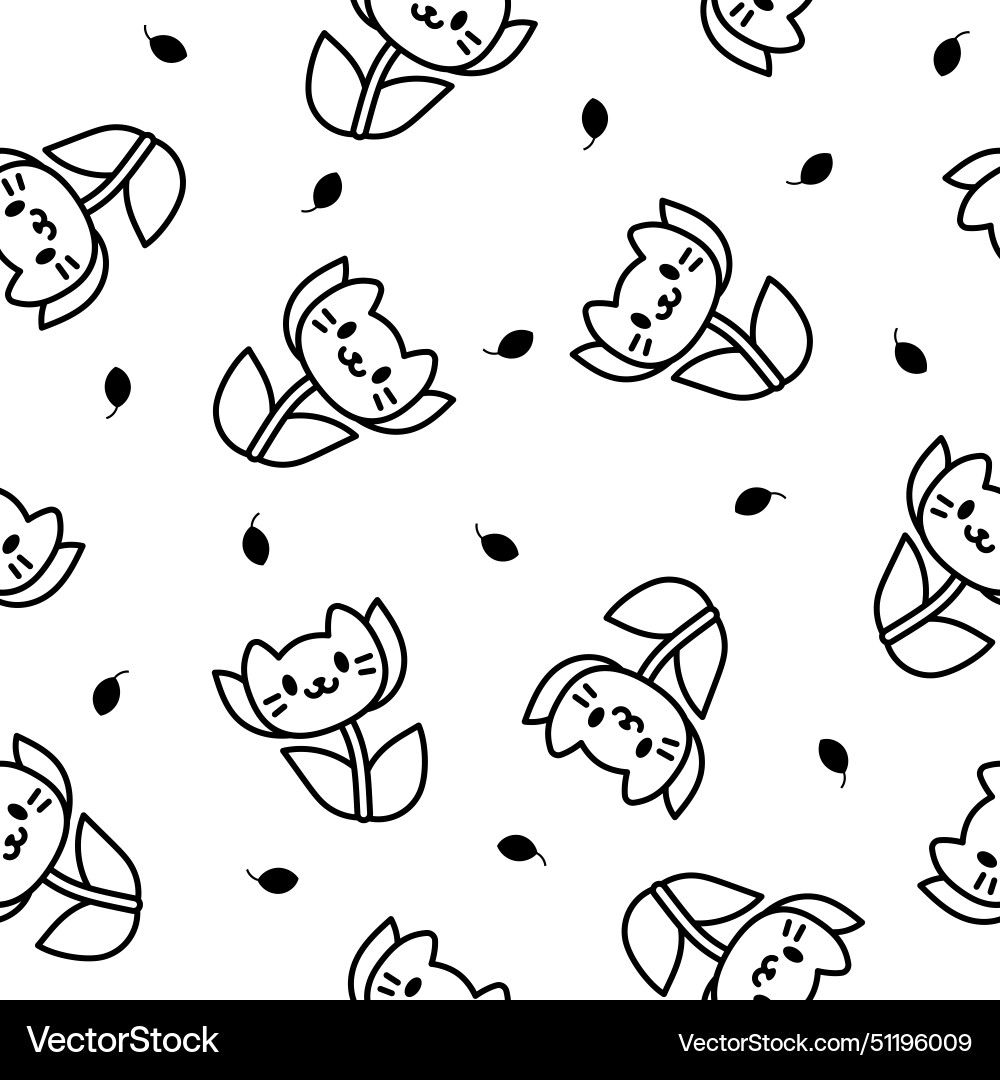 Flower cat seamless pattern coloring page Vector Image