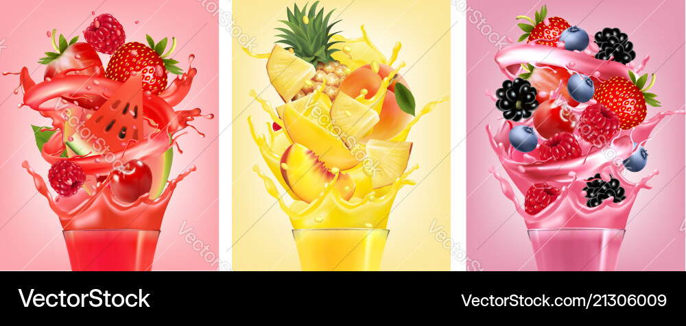 Fruit Juice Splashes - Refreshing Drinks Vector Image