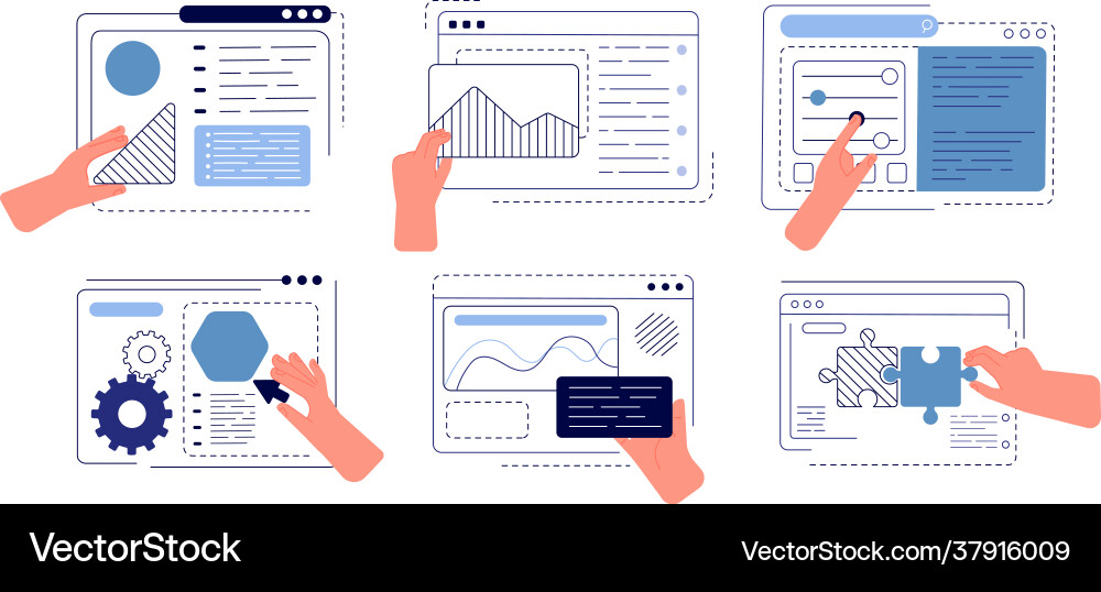 Hands programming app engineering apps ui hand Hands programming app engineering apps ui hand Vector Image