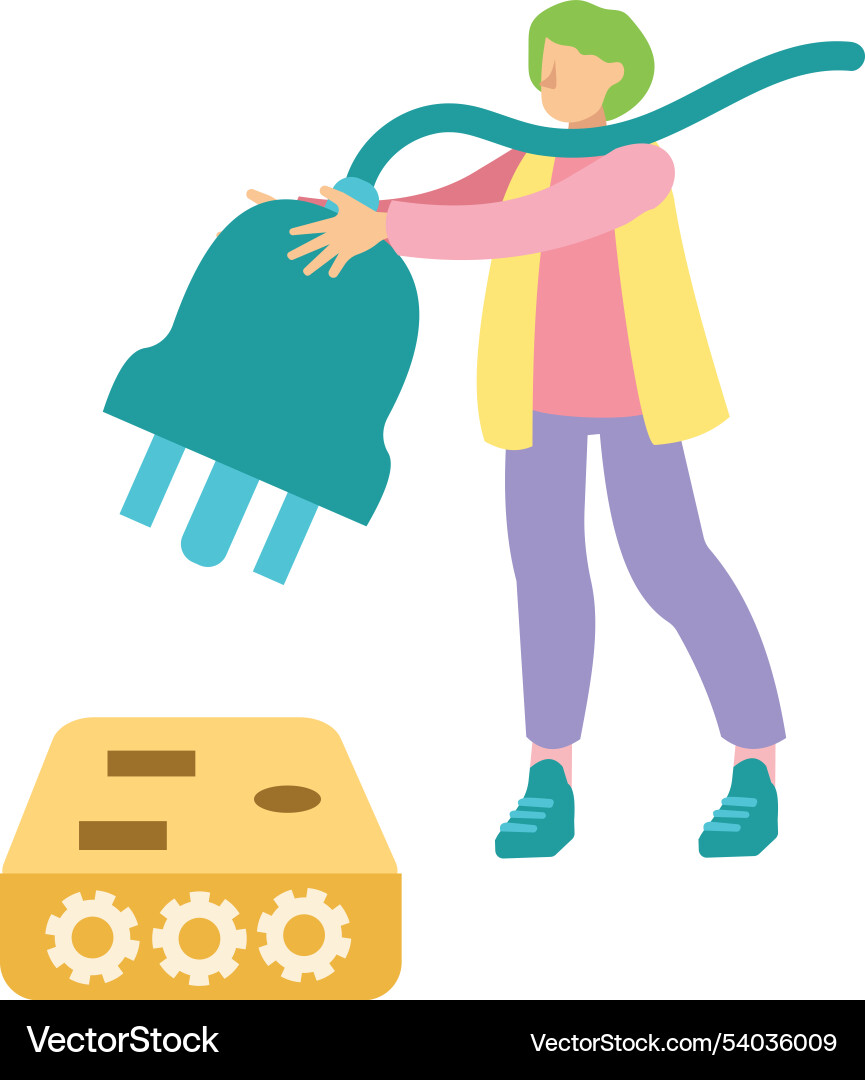 Man putting power plug into socket icon Vector Image