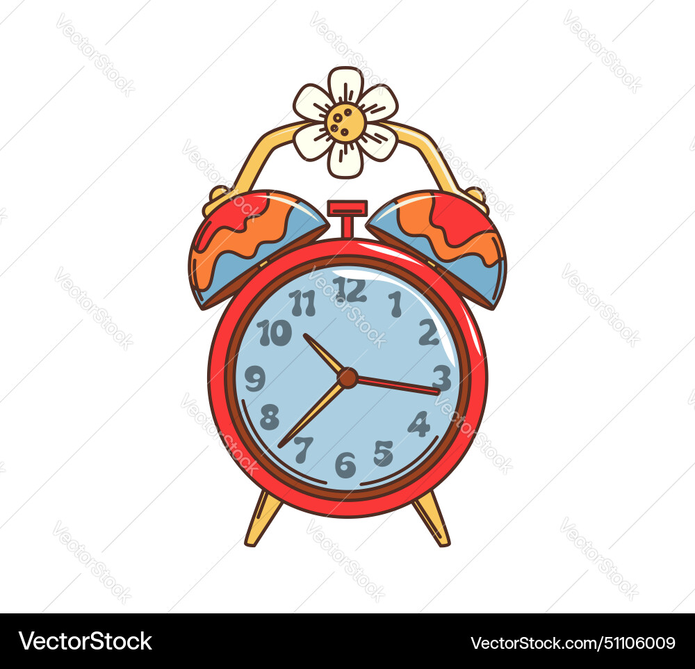 Retro groovy alarm clock hippie style element Retro groovy alarm clock hippie style element vector image