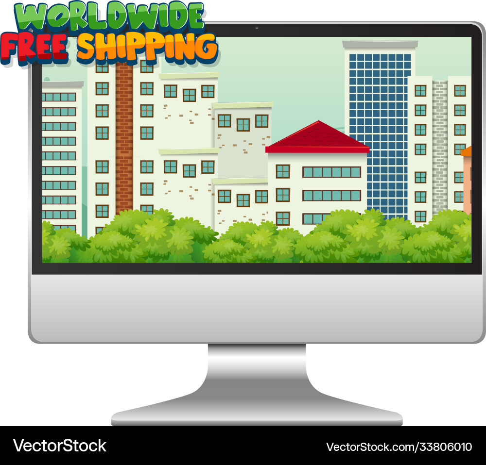 Computer with worldwide free shipping logo Computer with worldwide free shipping logo vector image