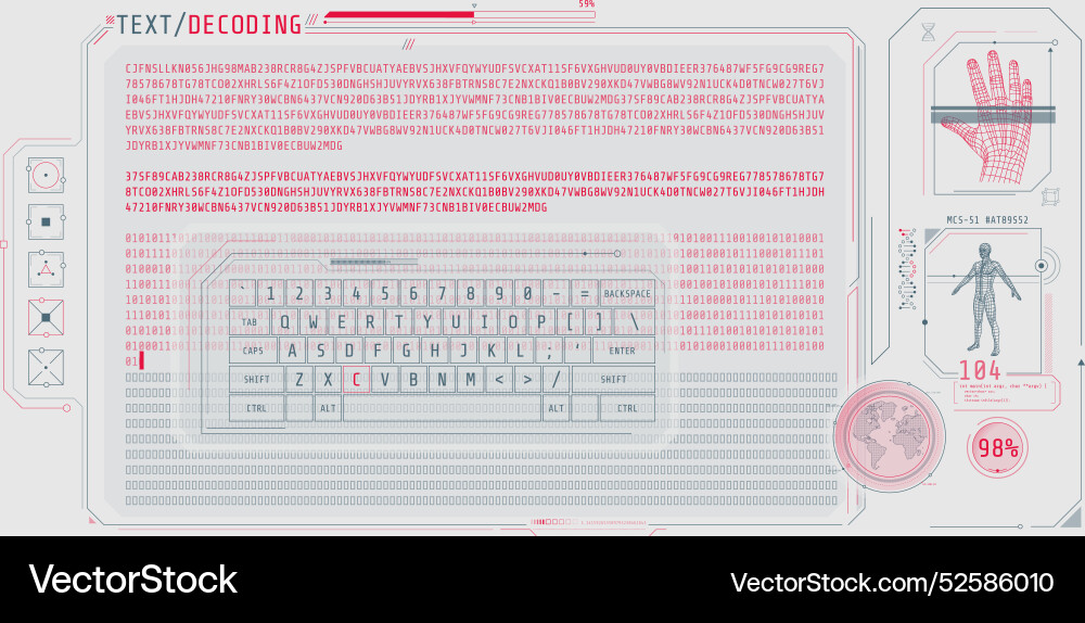 Data entry and text decoding on futuristic Data entry and text decoding on futuristic vector image